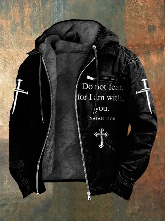 Retro jesus faith casual fleecelined with hooded jacket