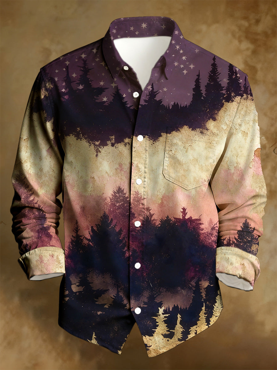 Pánské obchodní styl retro distresované tištěné s dlouhými rukávy