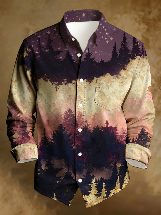 Pánské obchodní styl retro distresované tištěné s dlouhými rukávy