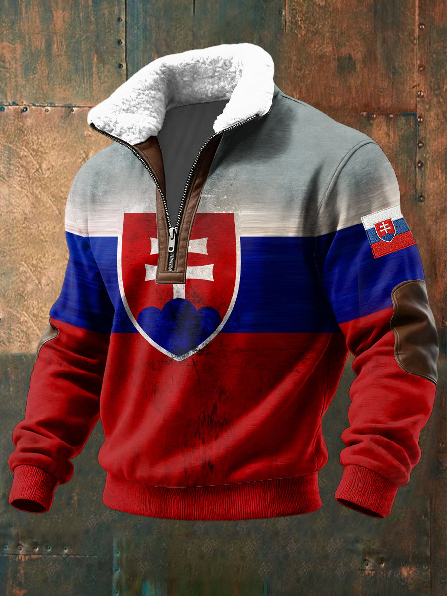 Retro slovak flag emblem lambswool collar pullover