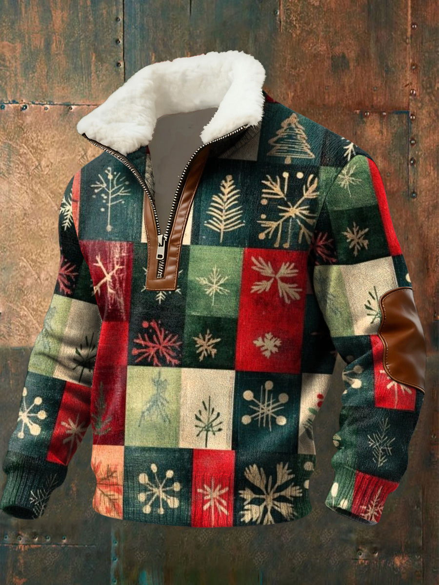 Ročník plaid lambswool golier zipper pulóver pro vánoce