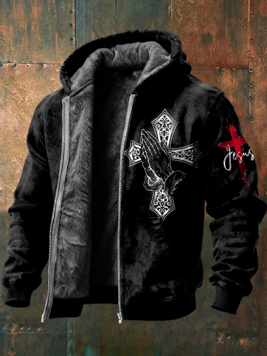 Retro faith prayer fleecelined with hooded jacket
