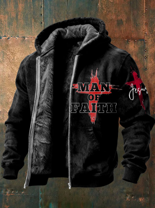Retro jesus man of faith casual fleecelined with hooded jacket