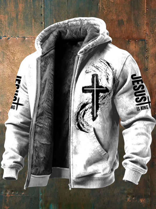 Retro jesus is king fleecelined hooded jacket