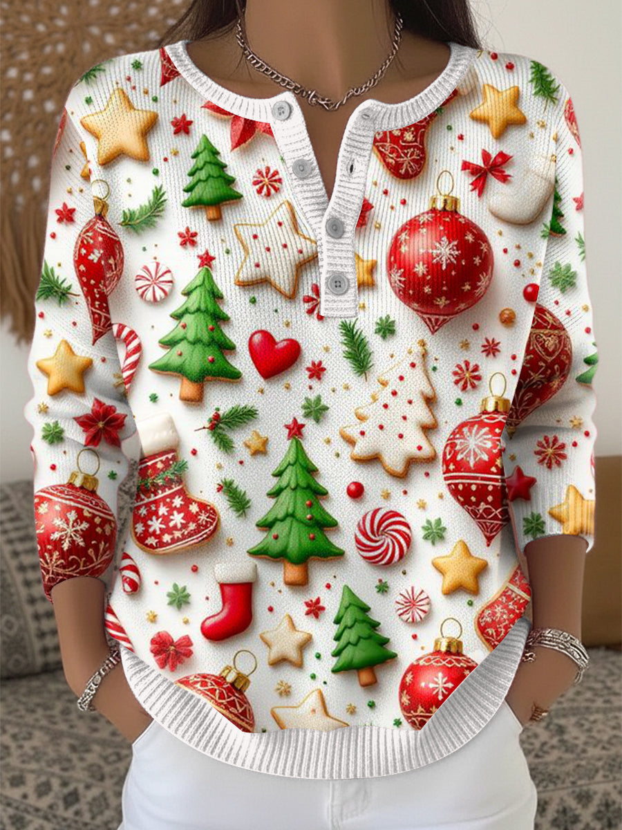 Dámské příležitostné svetr s vánoční tisk design