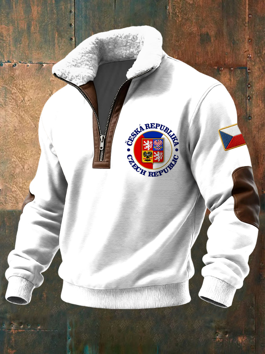 Retro czech flag emblem lambswool collar pullover
