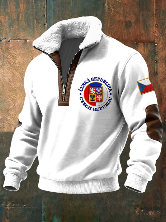 Retro czech flag emblem lambswool collar pullover