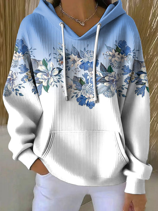 Dámské vintage gradient floral casual hooded sweatshirt