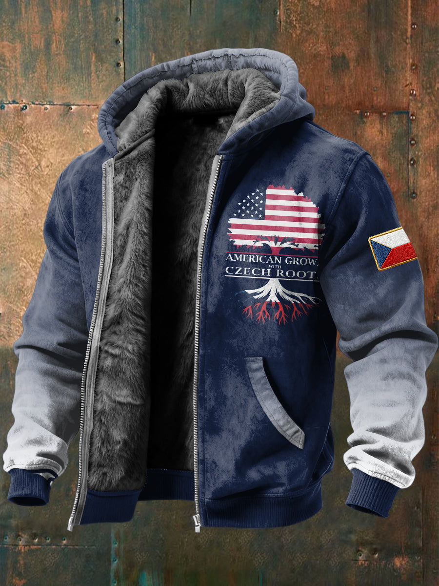 Retro gradient česká vlajka fleecelemované kabát s kapucinou