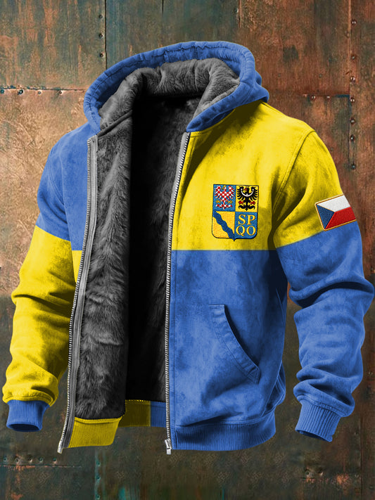 Retro česká olomouc region emblém fleecelemované kabát s kapucinou