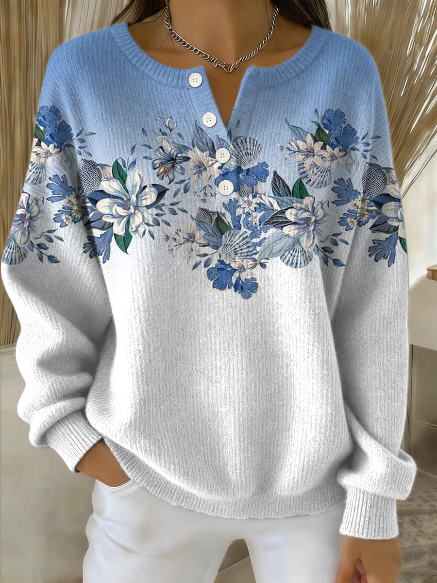 Dámské vintage gradient floral casual v krku top