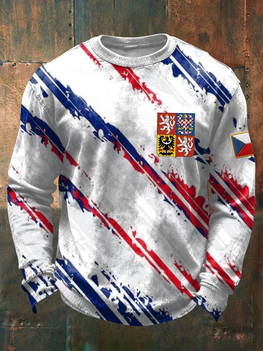 Retro abstraktní pruh czech emblem casual crewneck sweatshirt