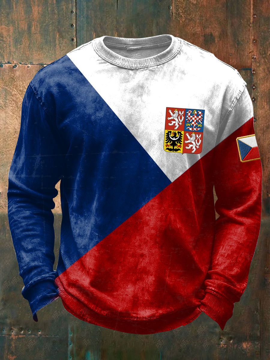 Retro czech flag casual crewneck sweatshirt