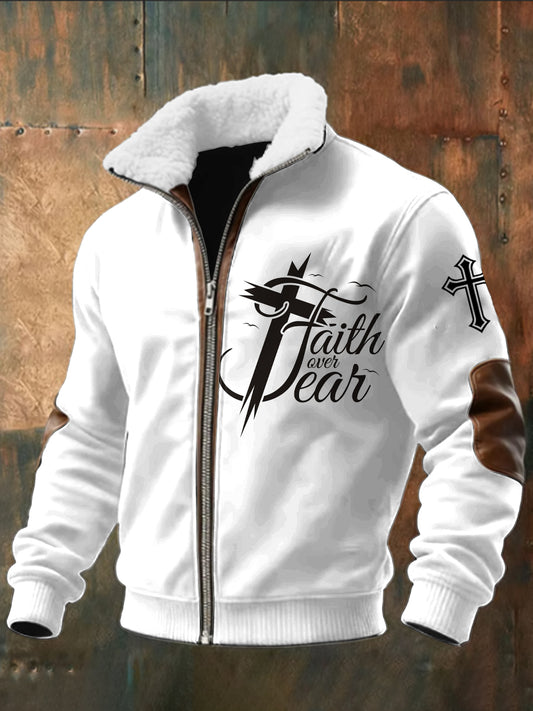 Retro faith překoná strach shearlinglemovaný zips bunda