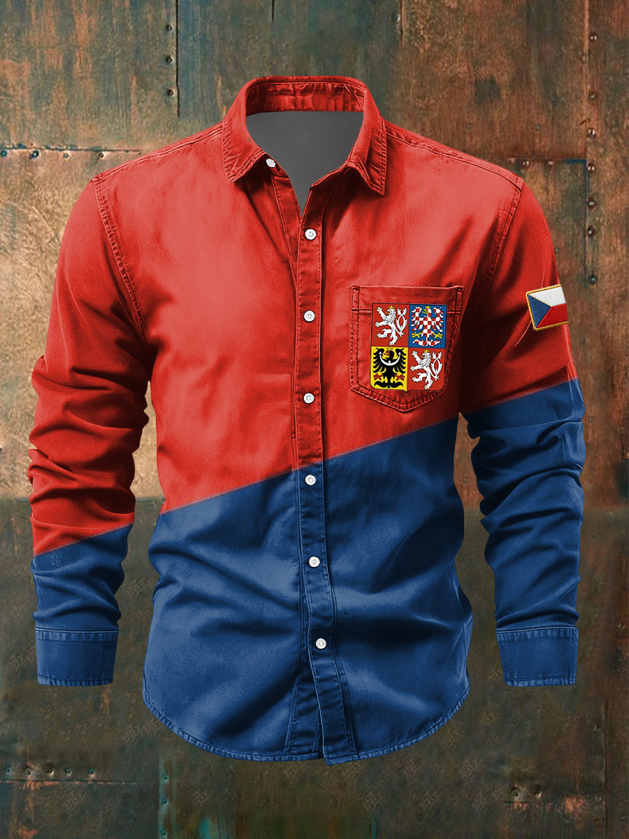 Retro geometrické patchwork flag emblem casual košile