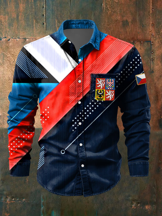Retro abstract geometric czech badge casual shirt
