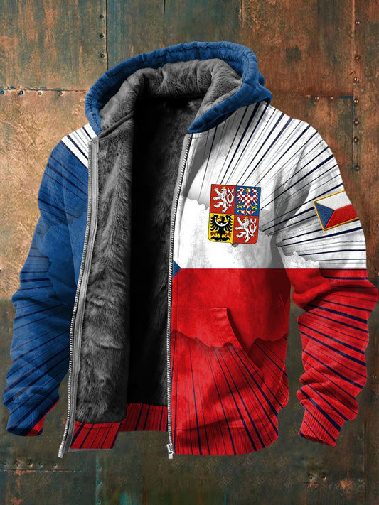 Retro czech flag map fleecelined hooded jacket
