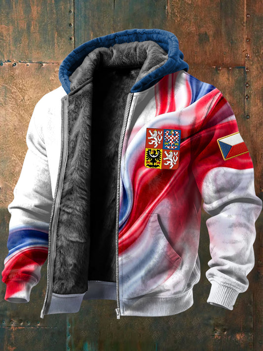 Retro abstraktní vlajka vzor fleecelemovaný s kapucnou bundu