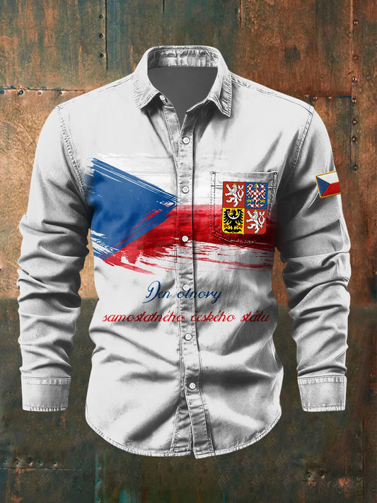 Retro abstraktní inkoustumyté vlajky emblem casual košile