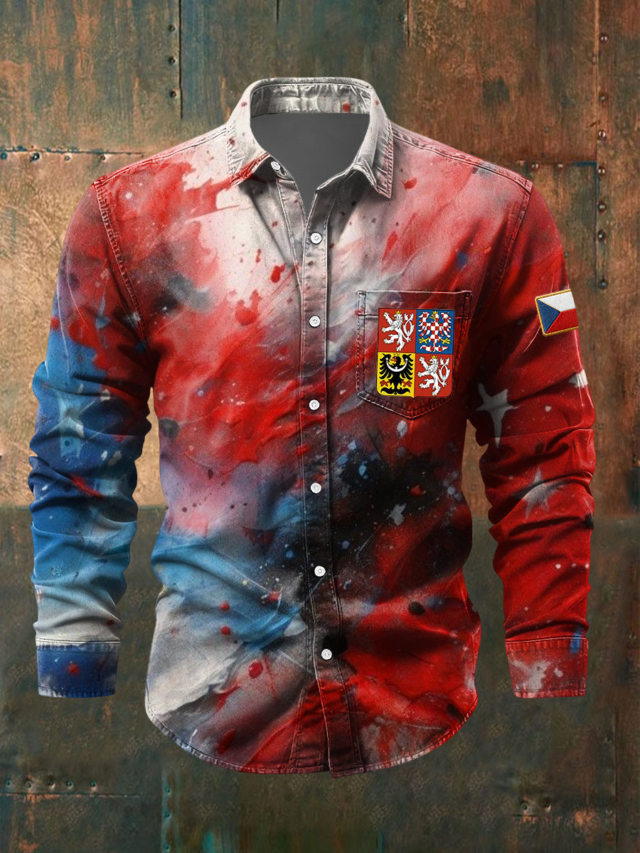 Retro abstraktní olejomaľba vlajka emblem casual košile