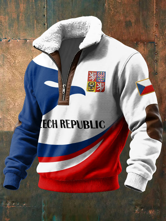 Retro abstraktní geometrické české vlajky jehňata vlna zips pulóver