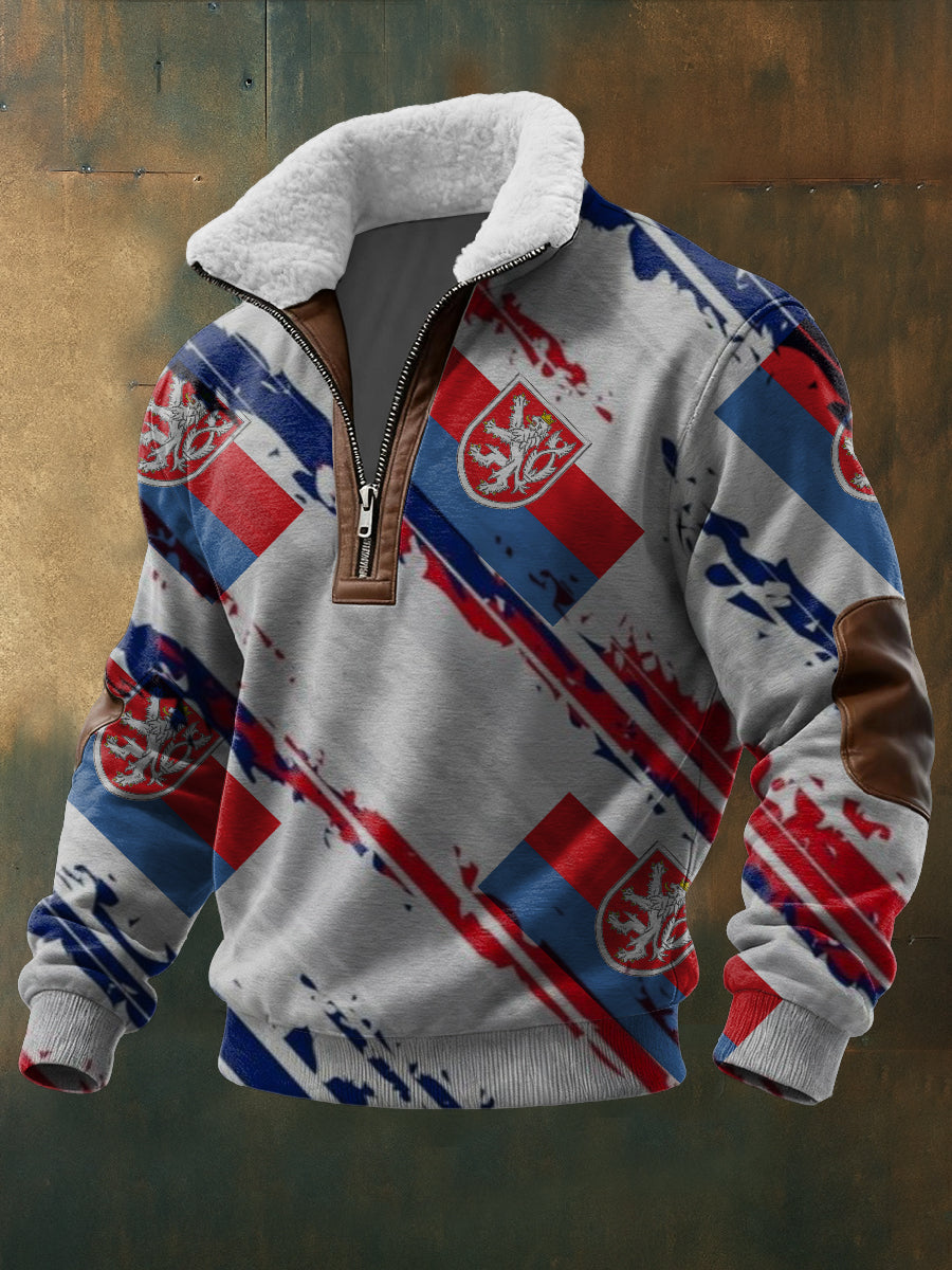 Pánské vzory česká republika leva a vlajka tisk sherpalined quarterzip sweatshirt