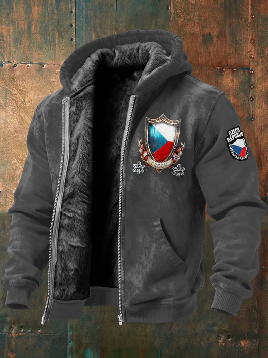 Pánské šedé fleecelemované sako s českou vlajkou design