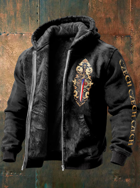 Pánské fleecelemované sako s českou vlajkou design meče