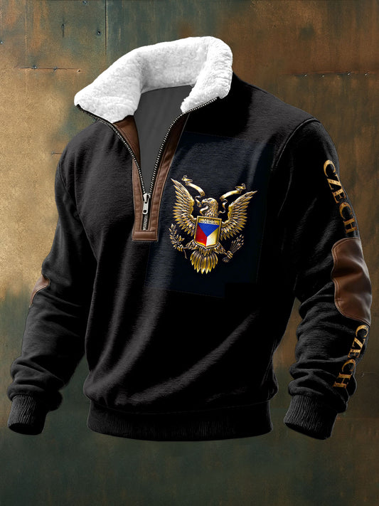 Pánská česká vlajka černá tričko standup golier sweatshirt