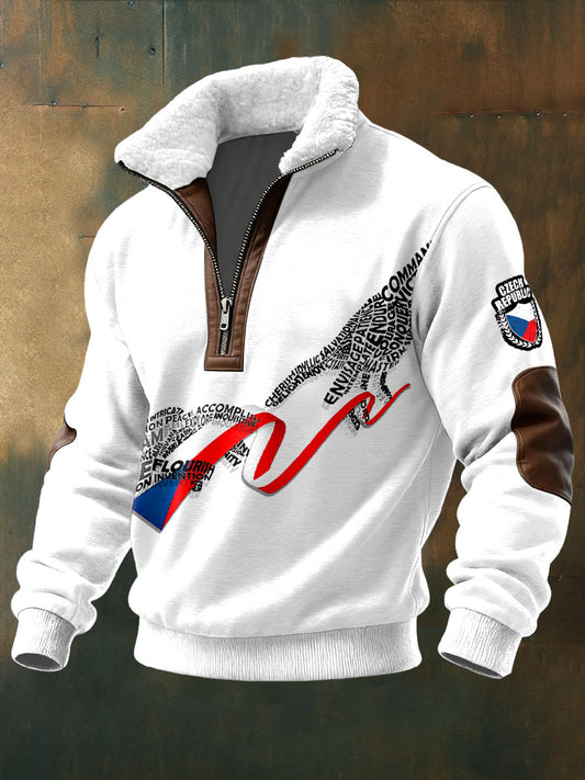 Pánské česká republika flag white standup collar sweatshirt