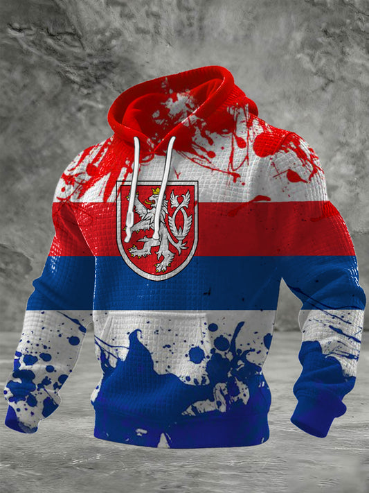 Pánské rozprašovače serbian lion emblem print vafle knitted hoodie