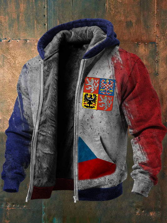 Pánské špinavé české erb tisk fleecelemované zip bundy