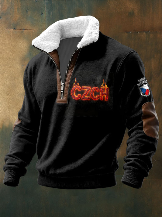 Men standcollar sweatshirt with flame design czch czech design