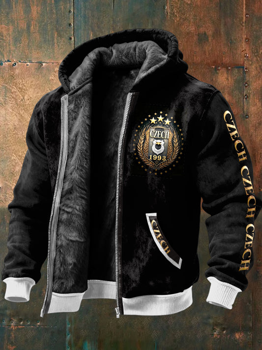 Pánská černá česká vlajka fleecelemovaná bunda