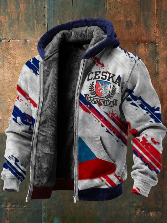 Men bold "česka republika" print fleecelined zip jacket