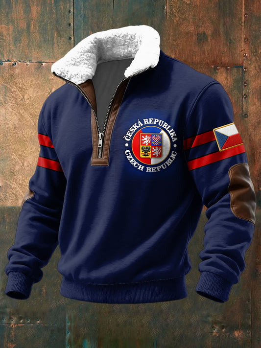 Retro česká vlajka náplast lambswool zips pullover