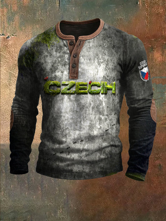 Pánské české vintage patchwork henley sweatshirt