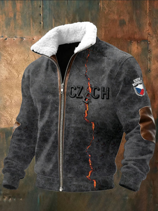 Muži v českém stylu hluboká šedá vintage zipup bunda