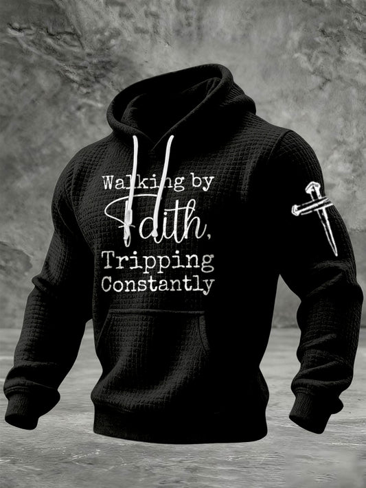 Retro walking by faith tripping constantly casual hoodie