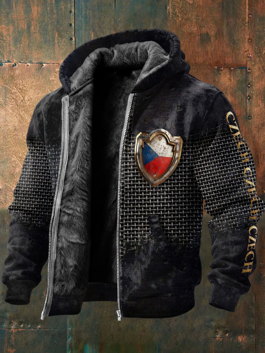 Pánské české vlajky černé fleecelemované denní kabát