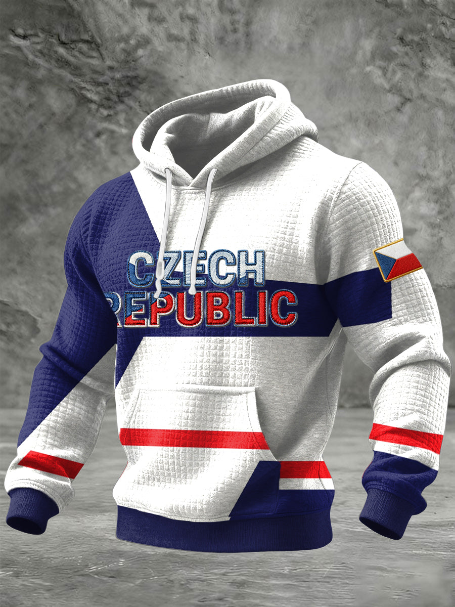 Retro geometric czech badge casual hoodie