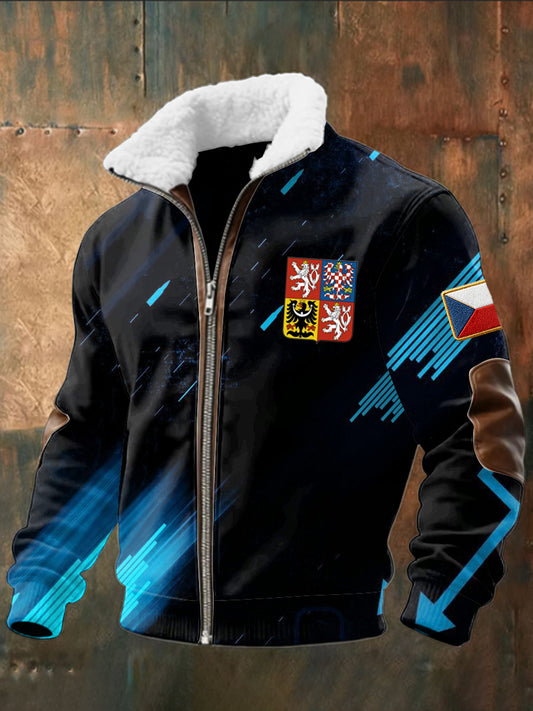 Retro česká odznaková geometrická jehličková bunda na zips