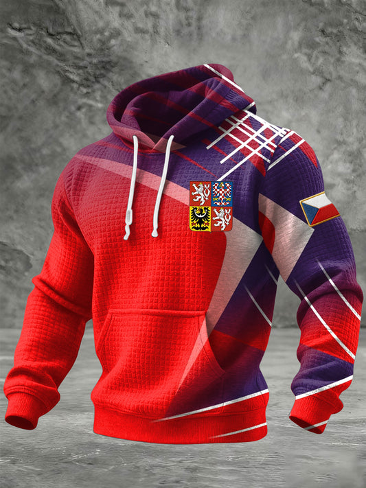 Retro gradient lines czech emblem casual hoodie
