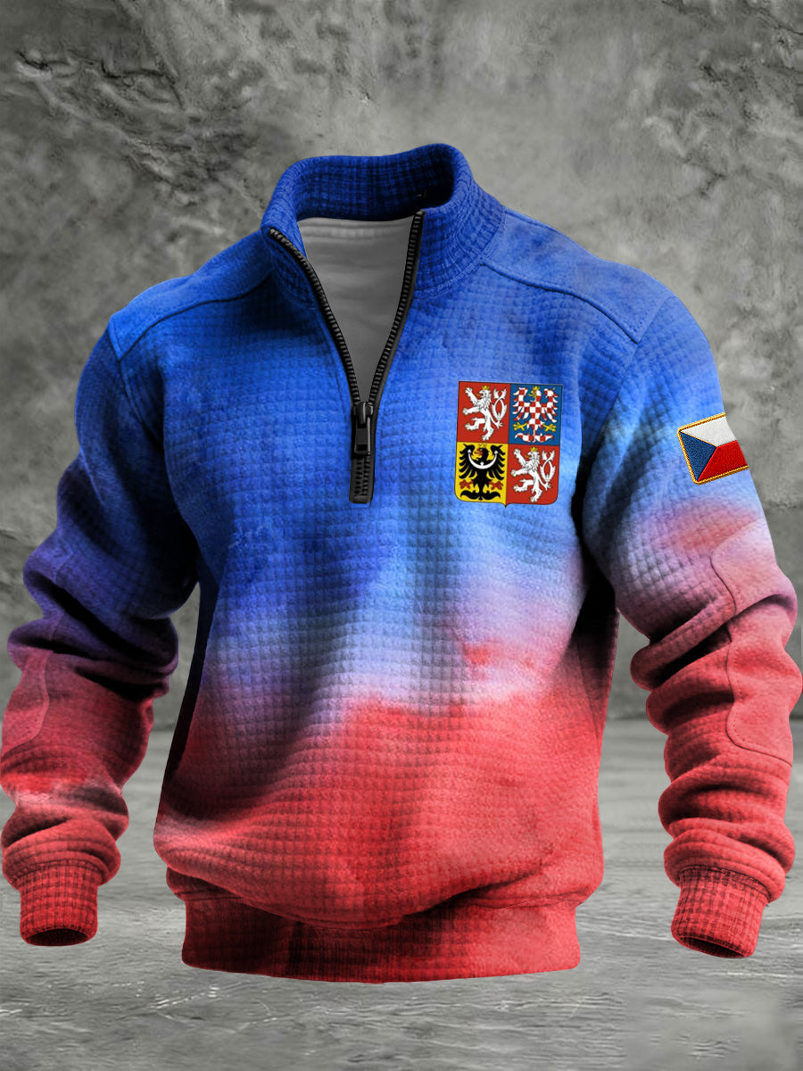 Retro česká vlajka abstraktní gradient zipper pulóver