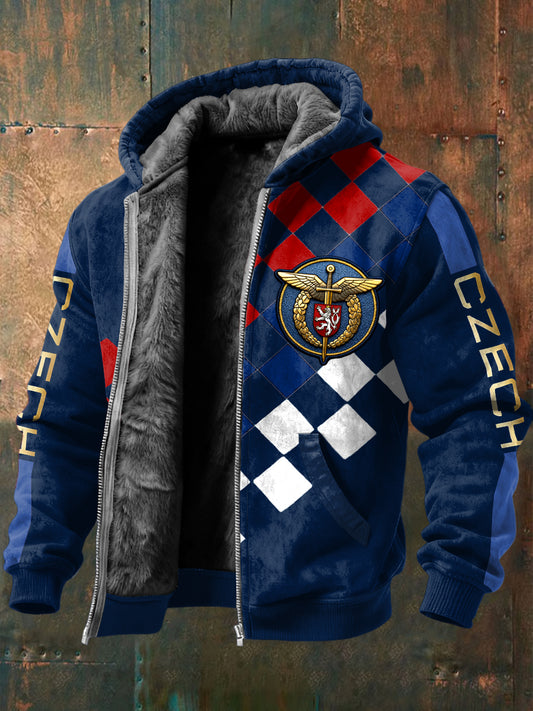 Retro kartáčové letectvo czech air force emblem fleecelemované kabát s kapucinákem