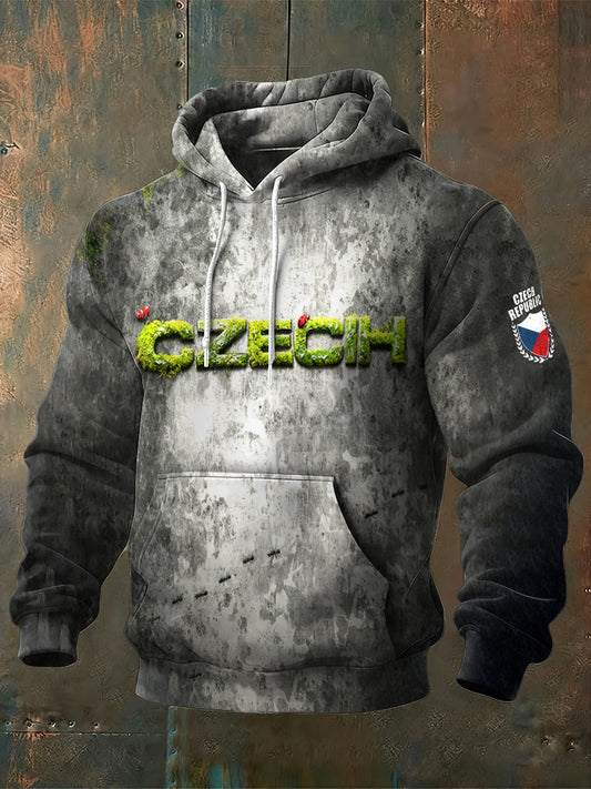 Pánské české šedé vintage tisk sweatshirt