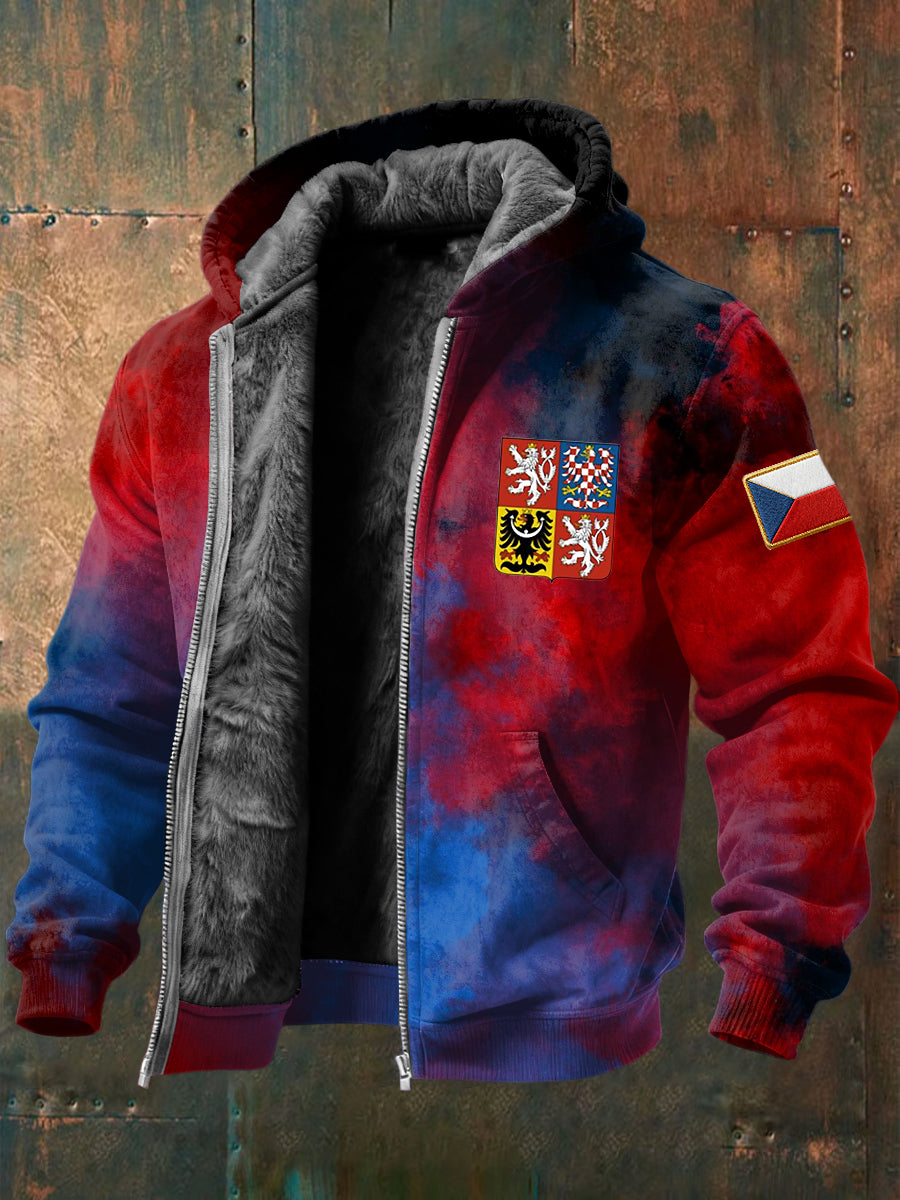 Retro czech emblem fadeeffect fleecelined hooded jacket