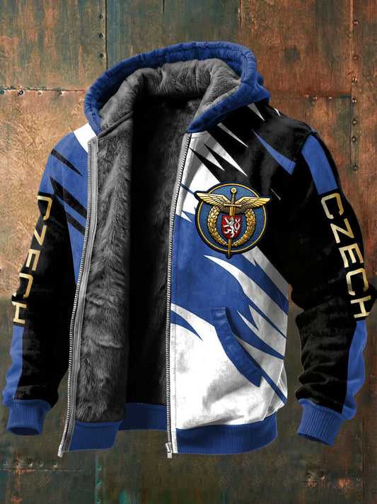 Retro czech air force emblem fleecelined with hooded jacket