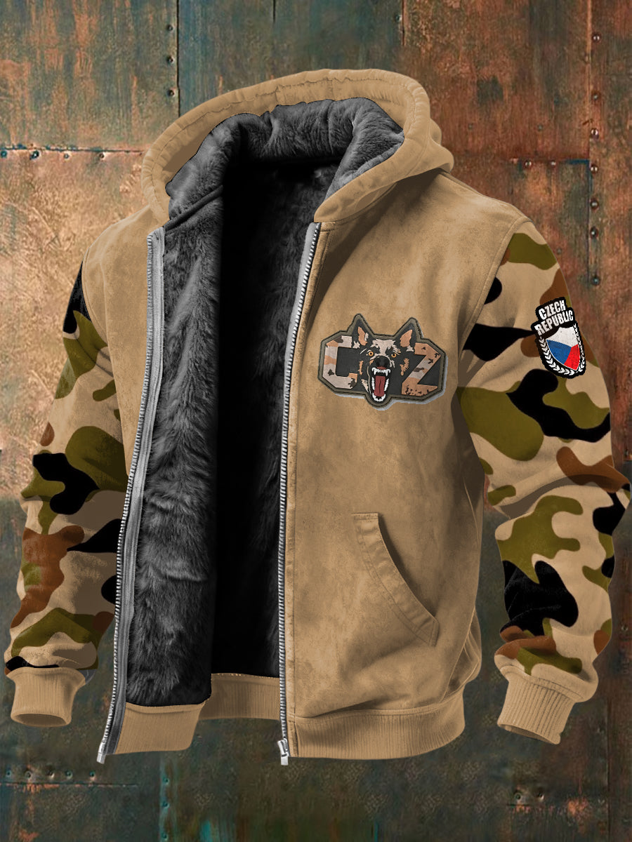 Men czech design cz print patchwork camouflage fleecelined jacket