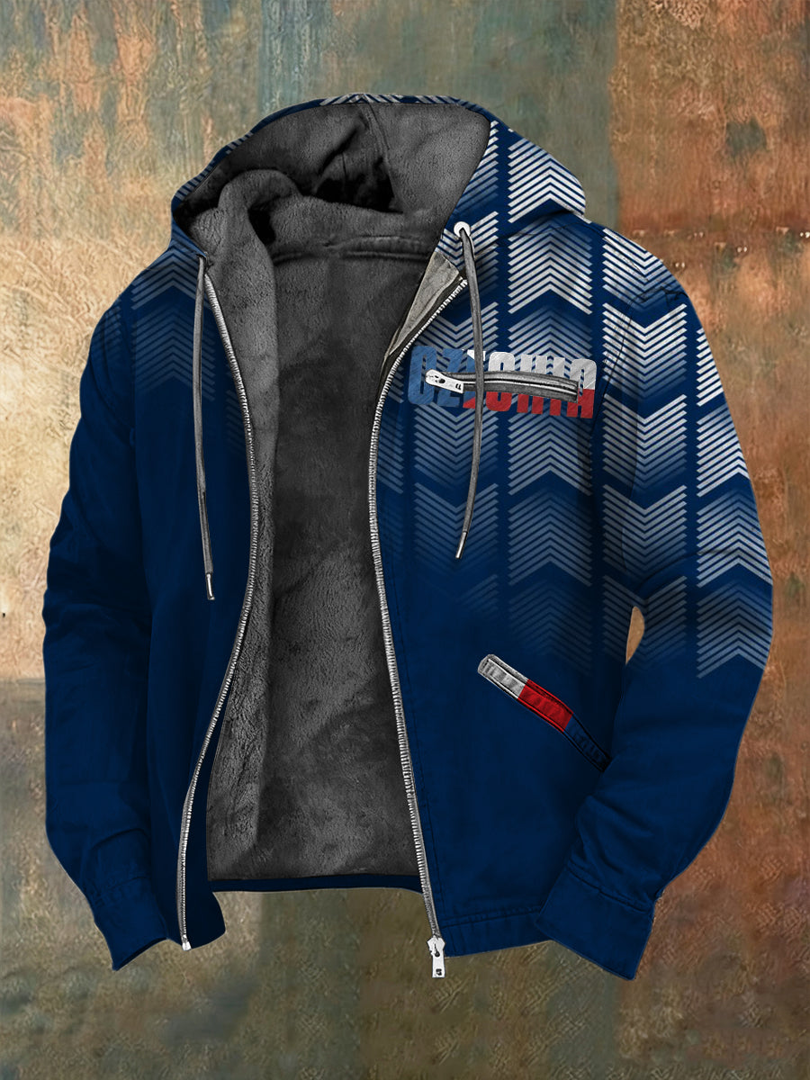 Men bold navy chevron česká republika print sherpalined jacket